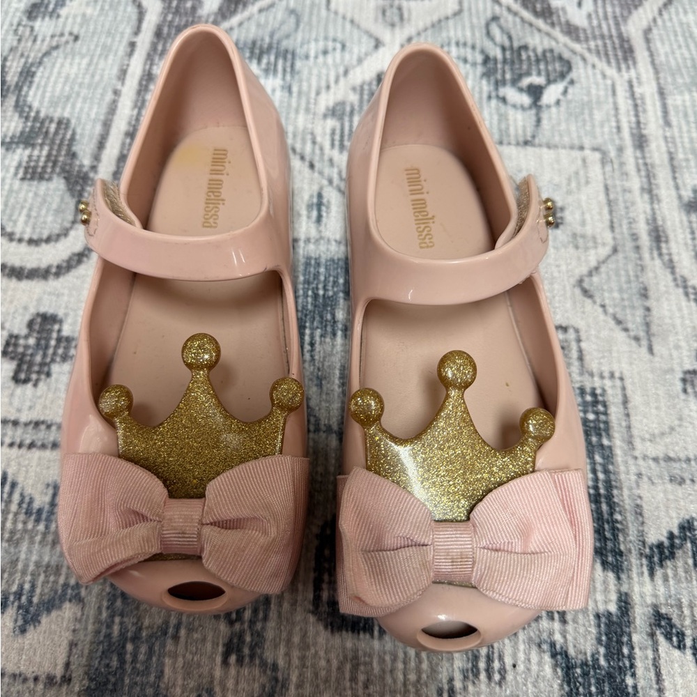 Mini Melissa Pink Glitter Crown Mary Jane Jelly Shoes